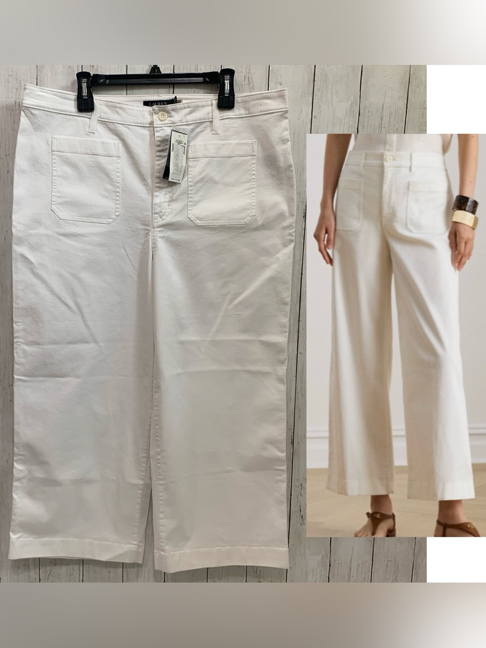 Lauren Ralph Lauren 14W Women's Stretch Chino Wide-Leg Cropped Pants  White NWT